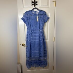 Bluivy Periwinkle Lace Midi Dress Fully Lined Invisible Zipper Size Sm NWT